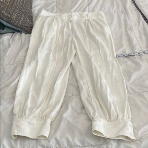 Anthropologie Off-White Cropped Balloon Silk Pants
